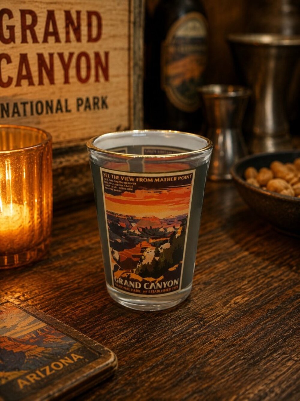 Vintage Grand Canyon National Park Gold Rim Souvenir Shot Glass Mather Point